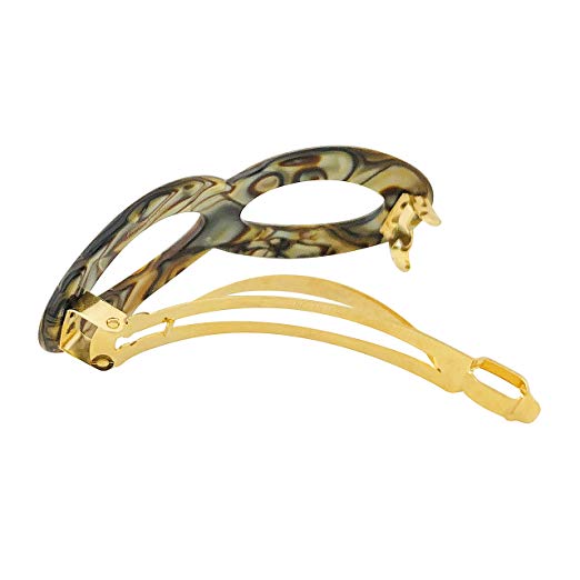 French Amie Infinity Onyx Hair Clip Automatic Barrette with Golden Clasp