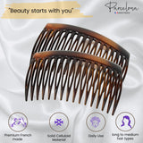 Parcelona French Glossy Shell Celluloid Good Grip 16 Teeth Hair Side Combs 2 Pcs