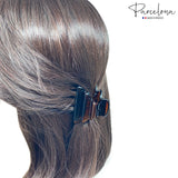 Parcelona French Crumpled Fat Small Shell & Black Celluloid Jaw Hair Claw Clip