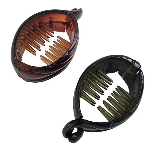 Parcelona French Snapper Small Set of 2 Shell N Black Cellulose Fish Banana Clip