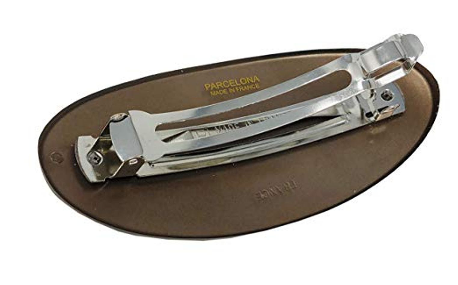 Parcelona French Oval Wide Brown Checks Celluloid Automatic Hair Clip Barrette