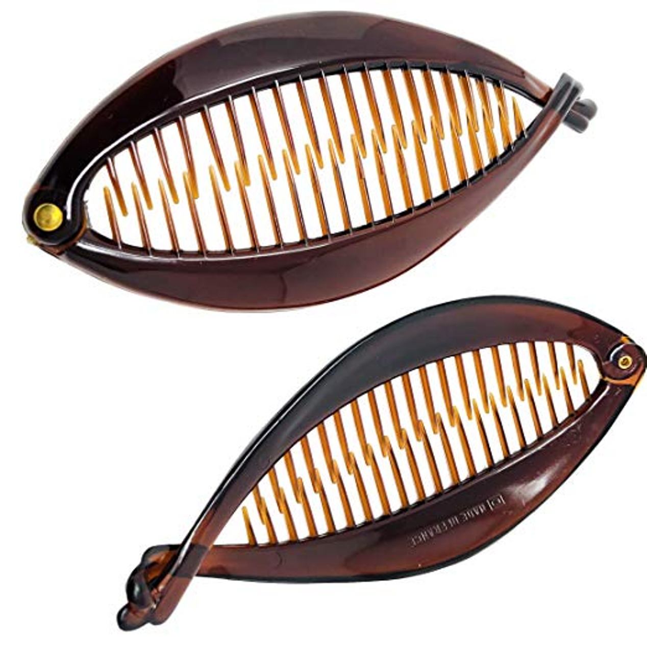 Parcelona French Basic Fish Shaped Tortoise Shell Brown Banana Hair Clips 2 Pcs