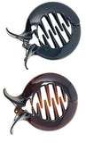 Parcelona French Round Tang Fish Inner Teeth Shell N Black Pony Ties Hair Clips
