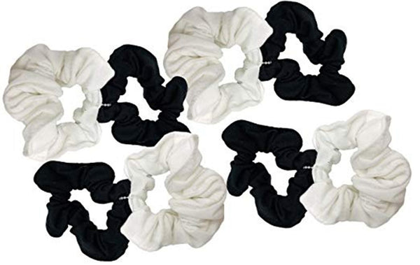 Moeni Plain Knit Set of 8 Black N White Elastic Ponytail Hair Scrunchies for Gir