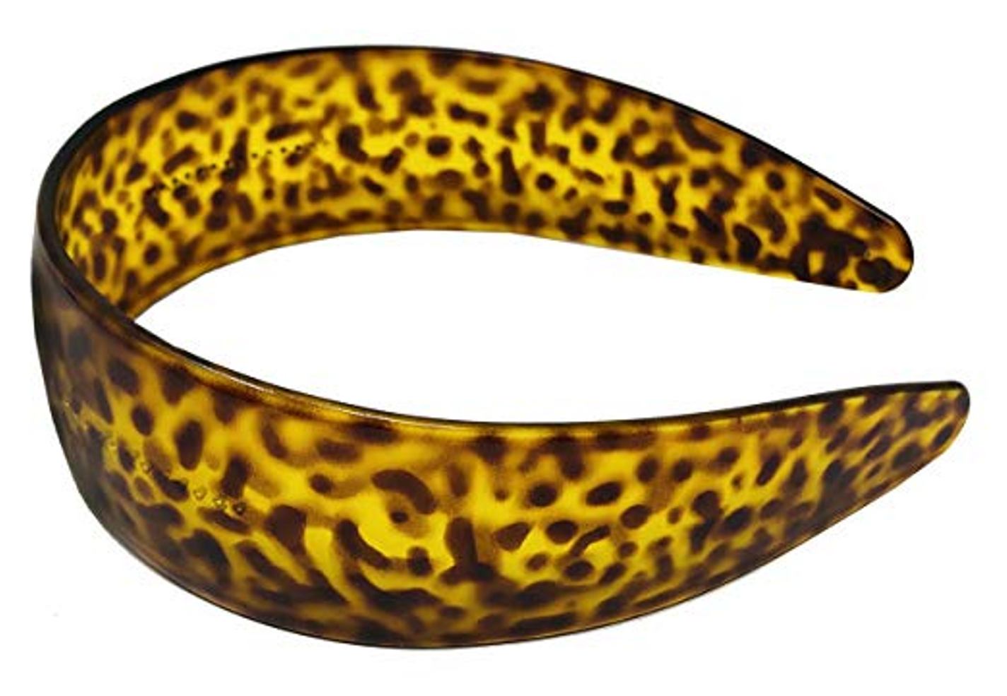 Parcelona French Wide Leopard Print Mustard Yellow Flexible Celluloid Headband