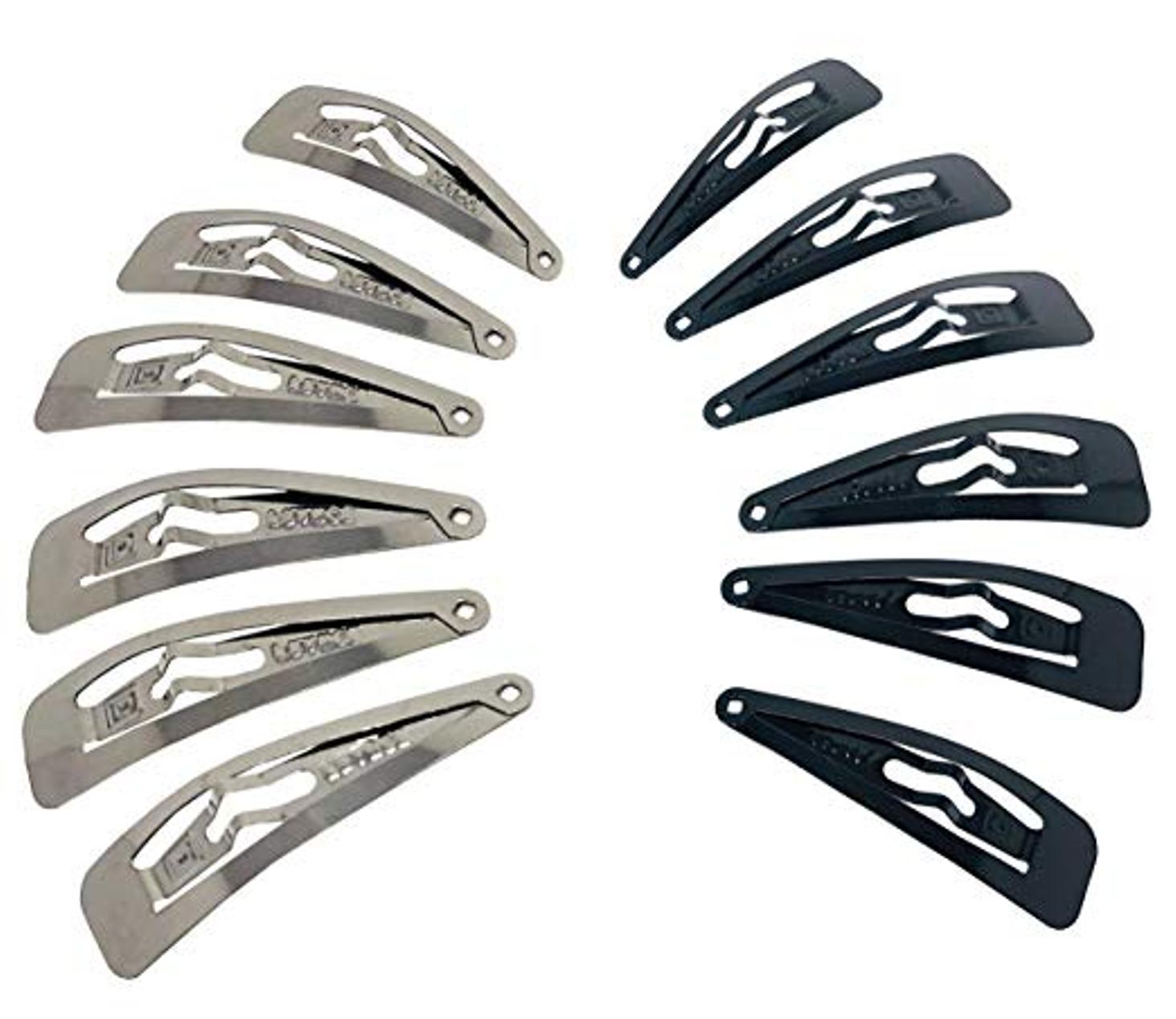 Parcelona French Medium Black and Steel Pack of 12 Clic Clac Metal Snap Hair Pin