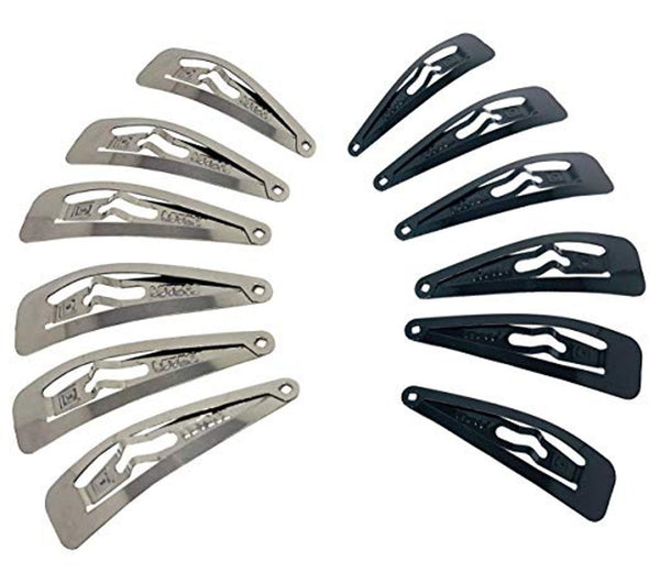 Parcelona French Medium Black and Steel Pack of 12 Clic Clac Metal Snap Hair Pin
