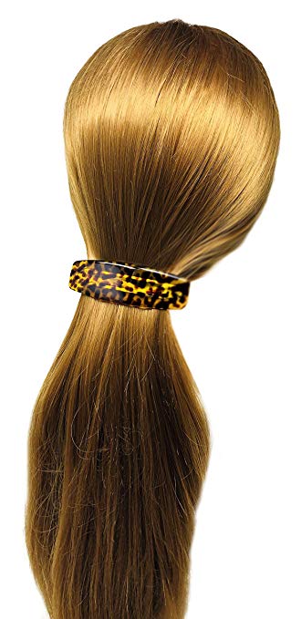 Parcelona French Leopard Print Mustard Yellow Oblong Hair Clip Barrette
