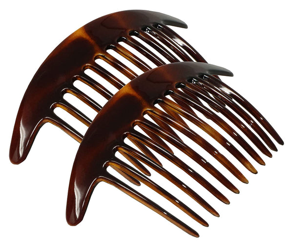 Parcelona French Tapered Edge Brown Large 11 Teeth Set of 2 Side Hair Combs