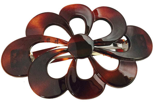 Parcelona French Large Wide Flower Shell Brown Celluloid Hair Clip Barrette