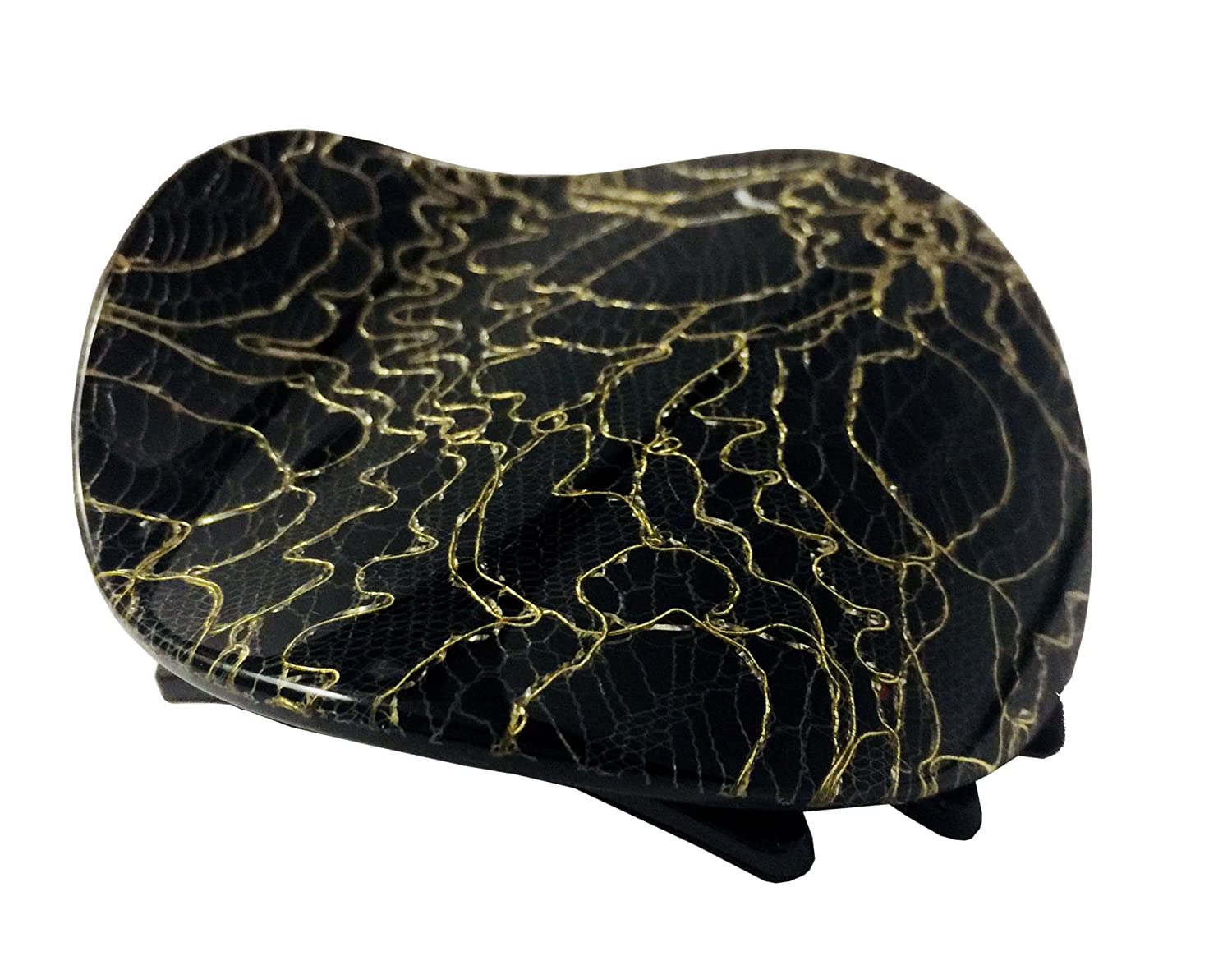 French Amie Handmade Onde 2 3/4" Medium Golden Lace Black Hair Claw Clip