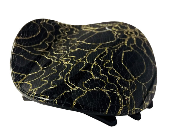 French Amie Handmade Onde Golden Lace Black Side Slider Jaw Hair Claw Clip