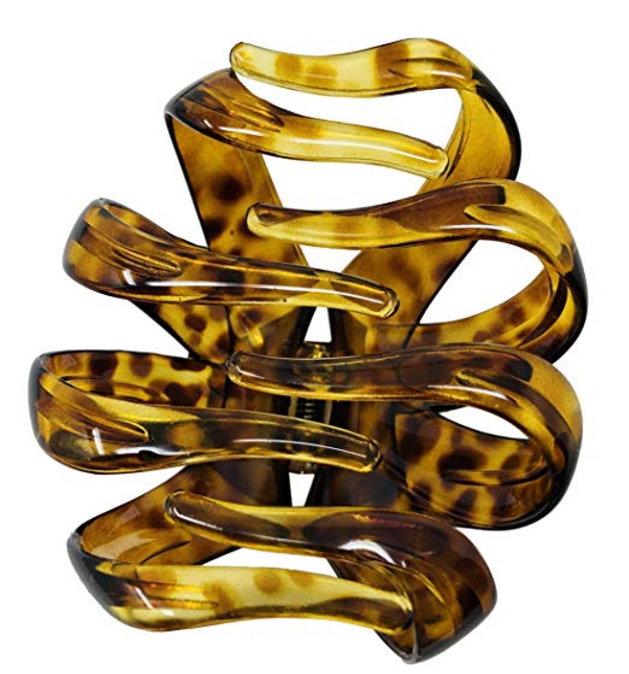 Parcelona French Octopus Large Wide Leopard Print Mustard Yellow Jaw Hair Claw