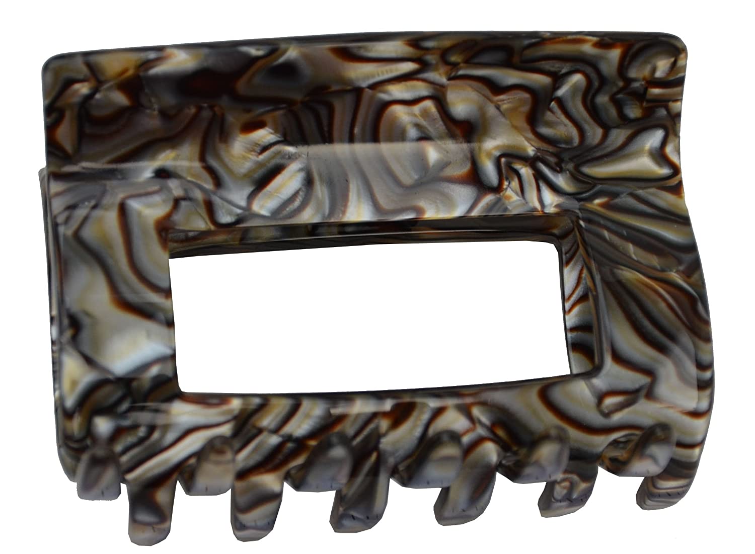 French Amie Geo Medium Onyx Silver Grey Handmade Celluloid Hair Claw Clip Clamp