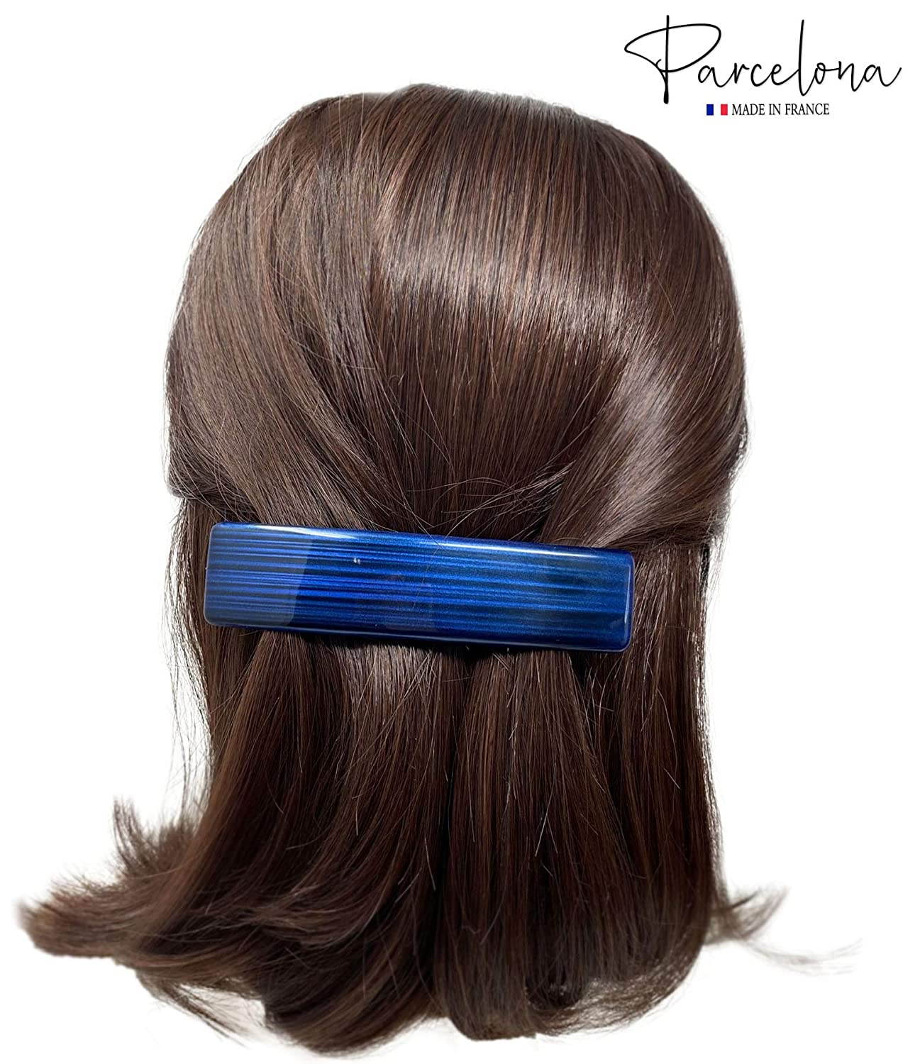 Parcelona French Black Streaks Dark Blue Large 4 1/4" Strong Grip Hair Clip Barrette