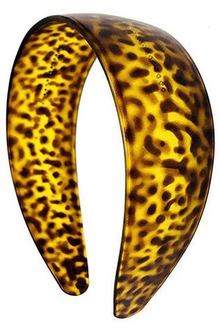 Parcelona French Wide Leopard Print Mustard Yellow Flexible Celluloid Headband