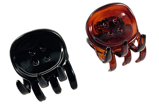 Parcelona French Button Small Black Shell Brown Jaw Hair Claw  Clip 2 Pieces