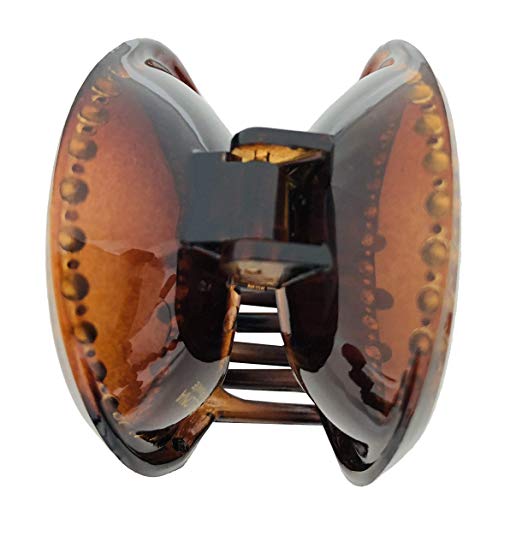 Parcelona Round Crystal Large Shell Claw Clip with Covered Spring for Thick Hair