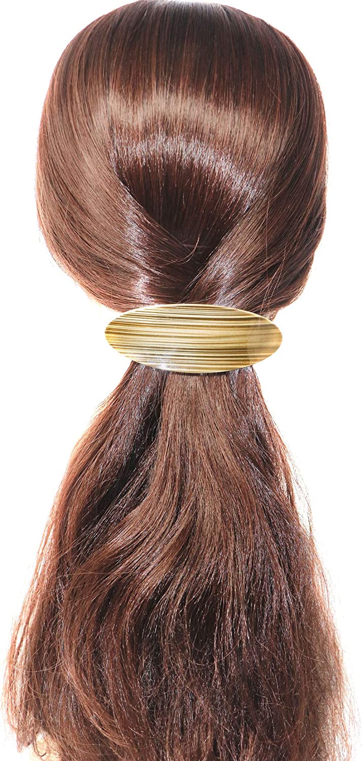 Parcelona French Oval Grey Beige Cellulose Acetate Automatic Hair Clip Barrette