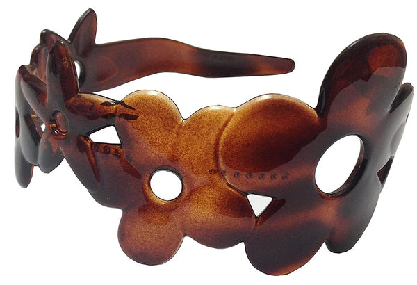 Parcelona French Flower Celluloid Tortoise Shell Wide Hair Headband for Women