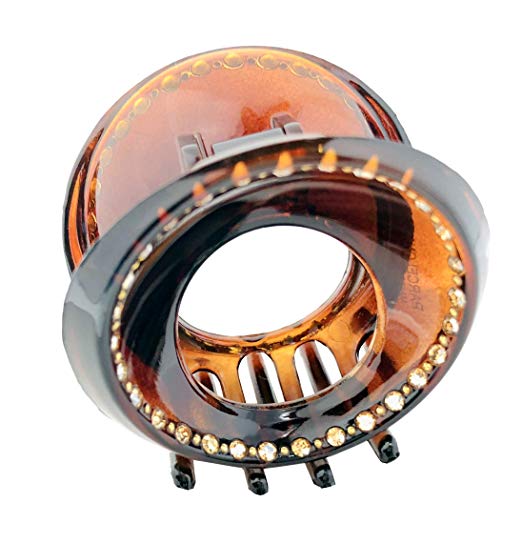 Parcelona Round Crystal Large Shell Claw Clip with Covered Spring for Thick Hair