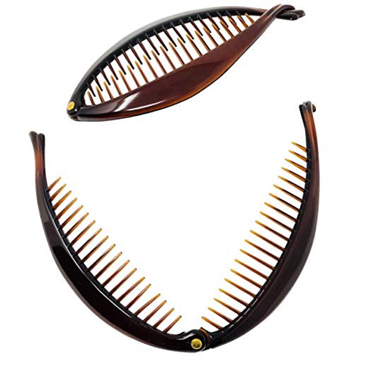 Parcelona French Basic Fish Shaped Tortoise Shell Brown Banana Hair Clips 2 Pcs