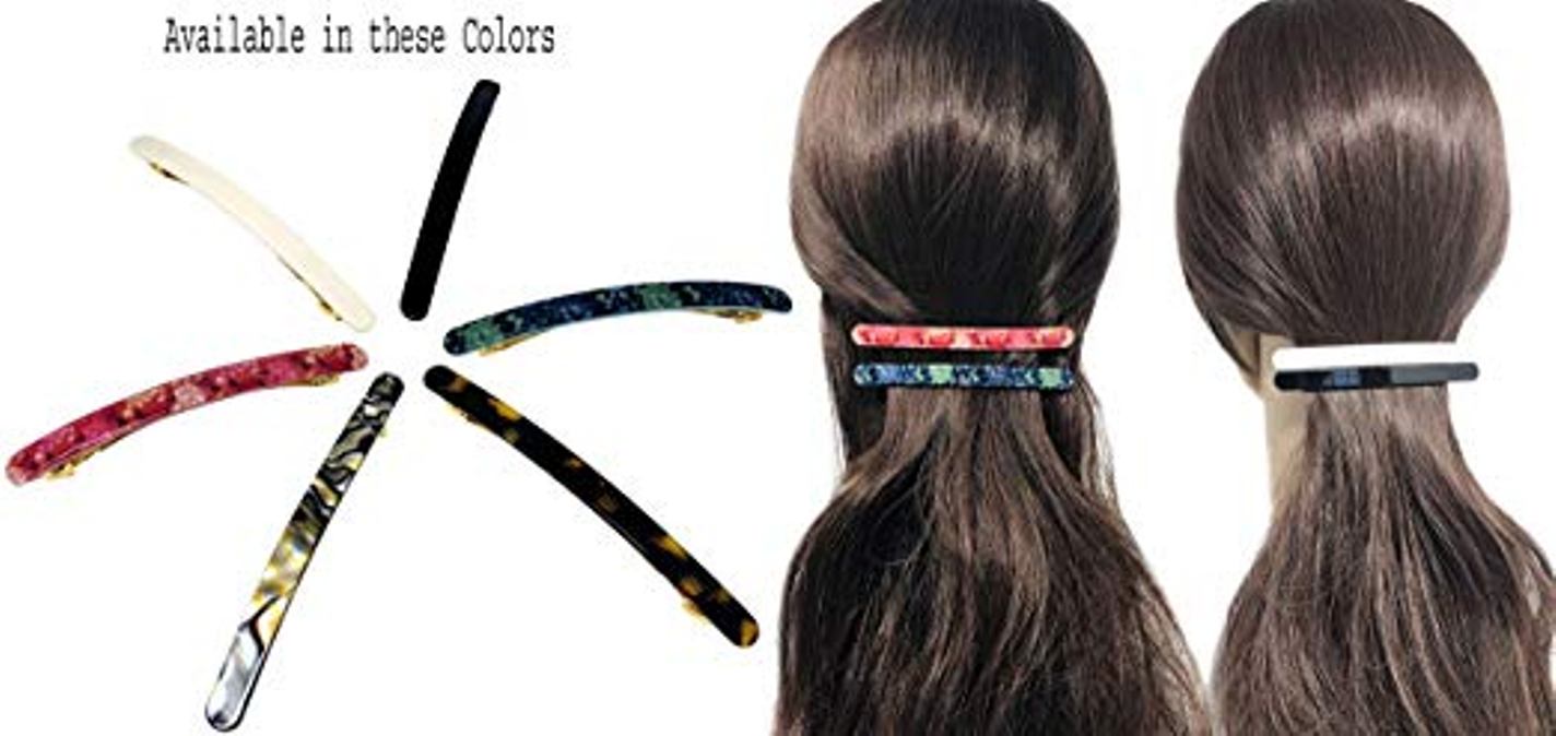 French Amie Skinny Lean Black Rounded Edges Handmade Hair Clip Barrette