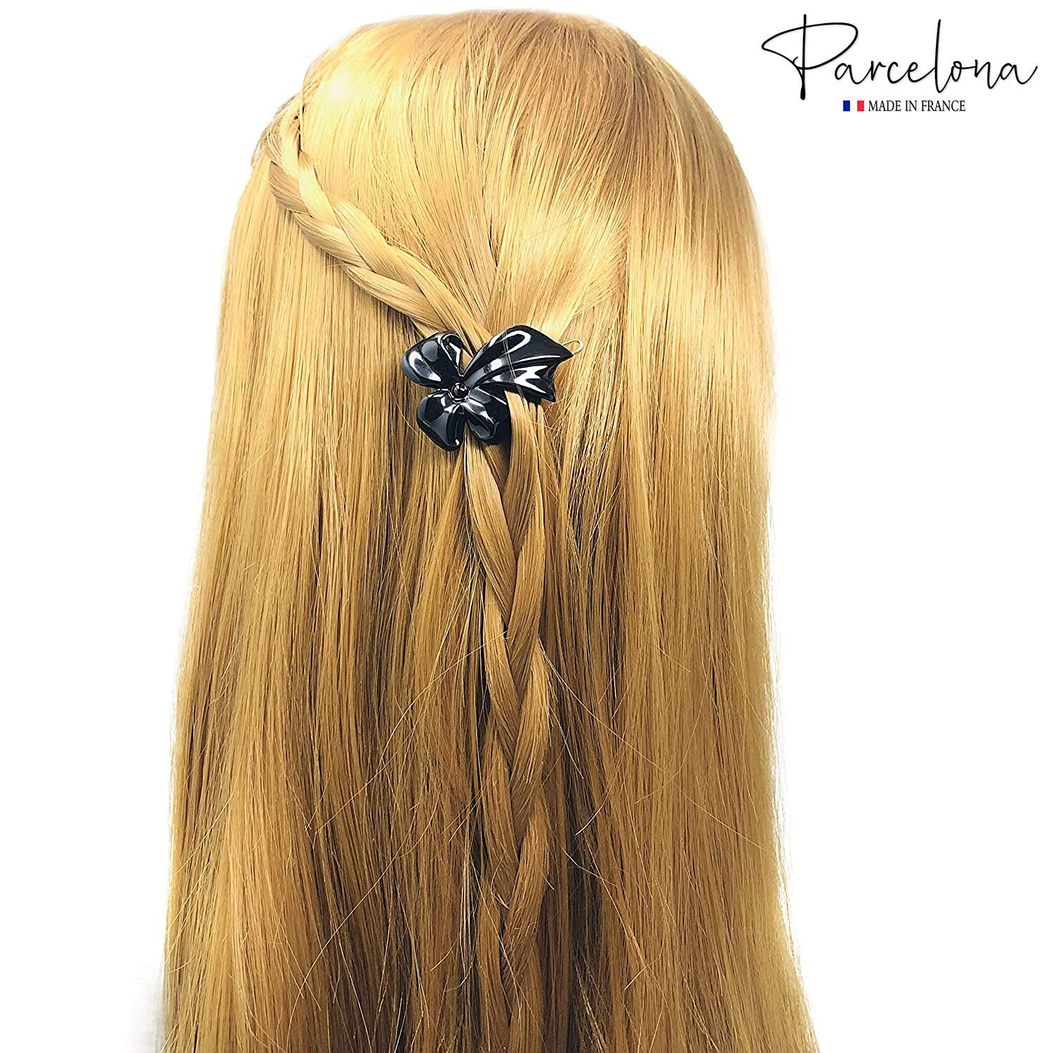 Parcelona French Lunaria Flower Small Black Snap Pin Hair Barrette Clips