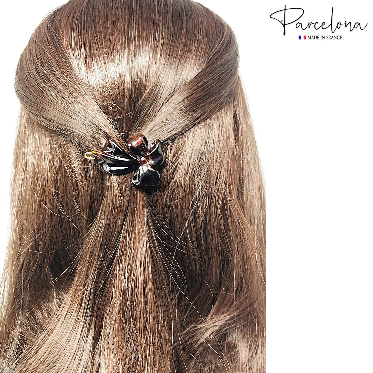 Parcelona French Lunaria Flower Small Shell Cellulose Snap on Hair Pin Barrette
