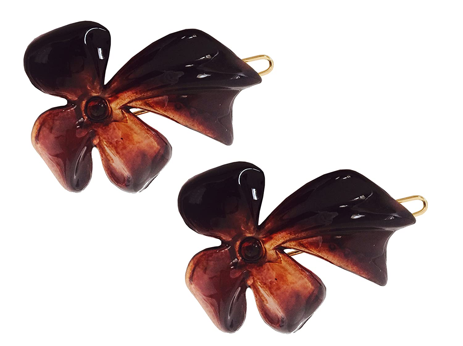 Parcelona French Lunaria Flower Small Shell Celluloid Snap on Hair Pin Barrette