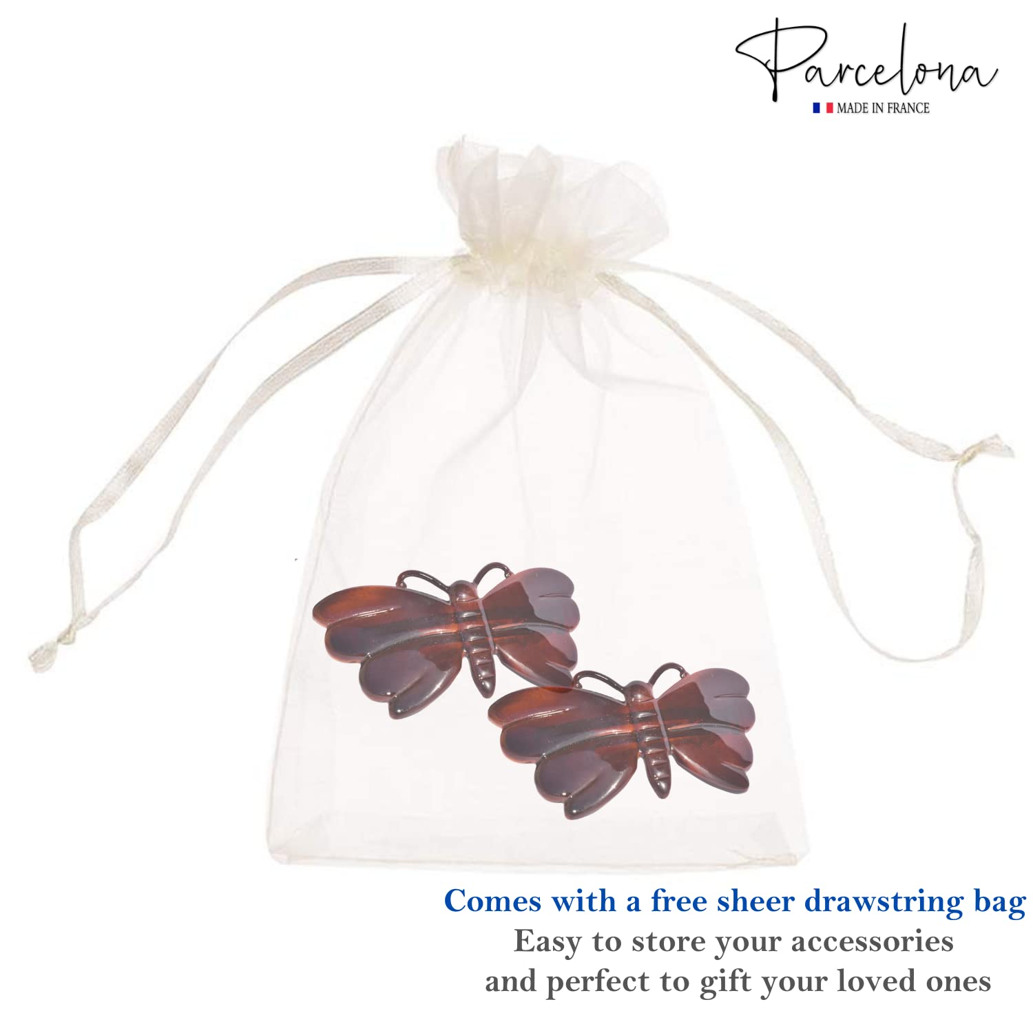 Parcelona French Cute Butterfly Shell Small Set of 2 Hair Clip Barrettes