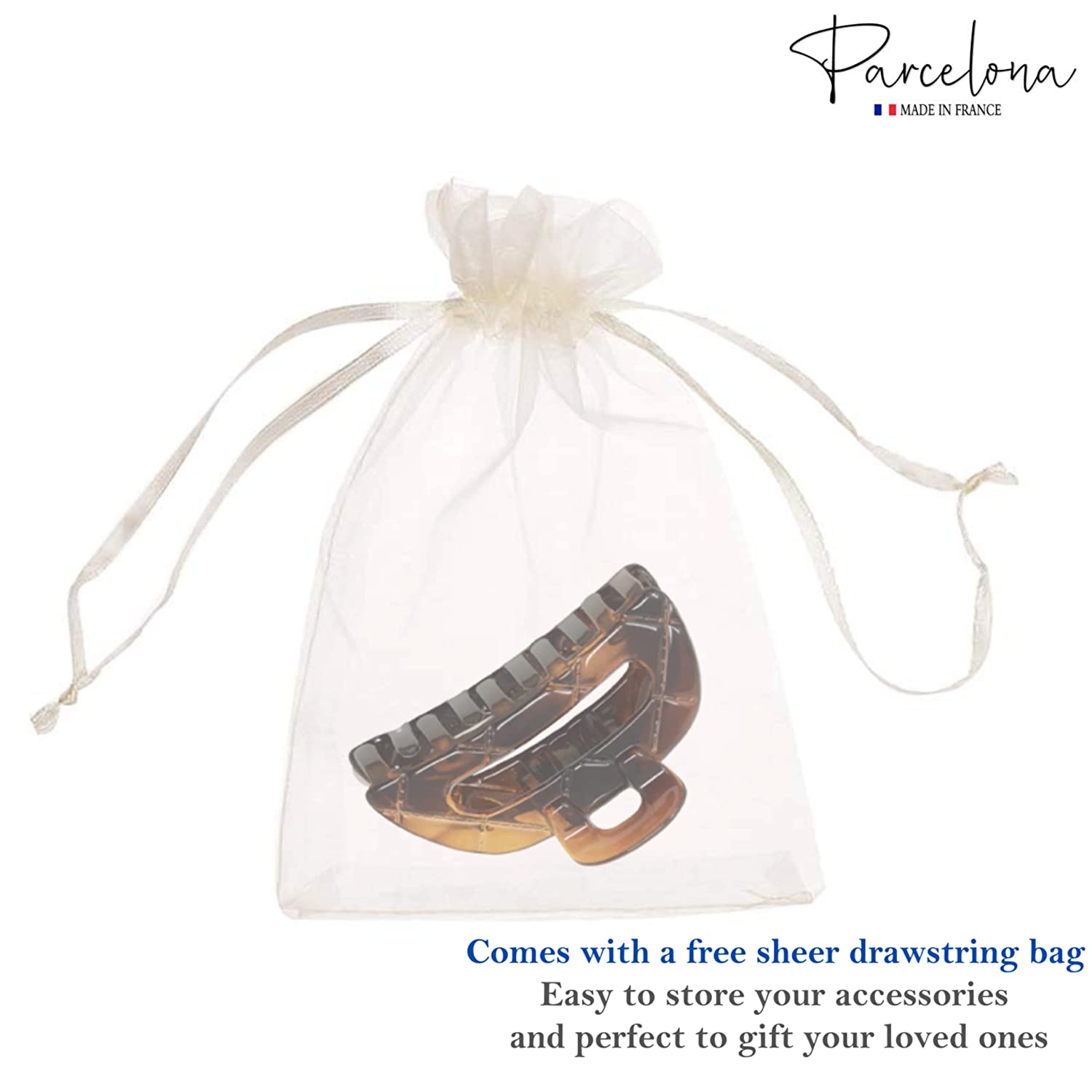 Parcelona French Elite Medium Covered Spring Tortoise Shell Jaw Hair Claw Clamp