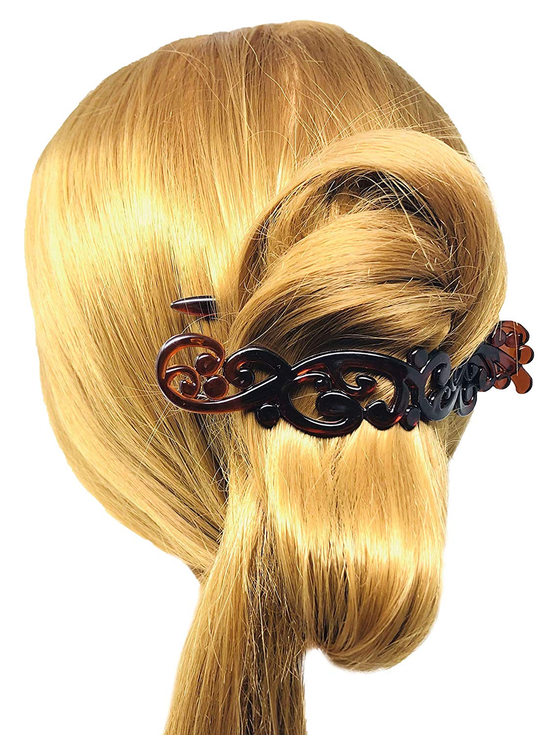 Parcelona French Floral Shell N Black Side Slide Beak Hair Claw Clip- Set of 2