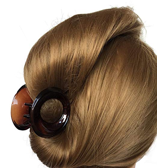 Parcelona Round Large Shell & Black Pony Jaw Hair Claw Clip with Covered Spring