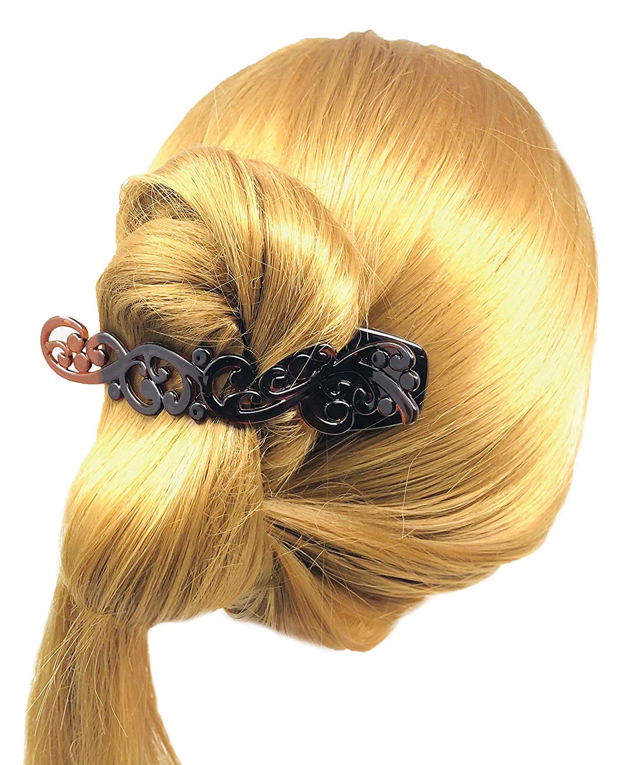 Parcelona French Floral Shell N Black Side Slide Beak Hair Claw Clip- Set of 2