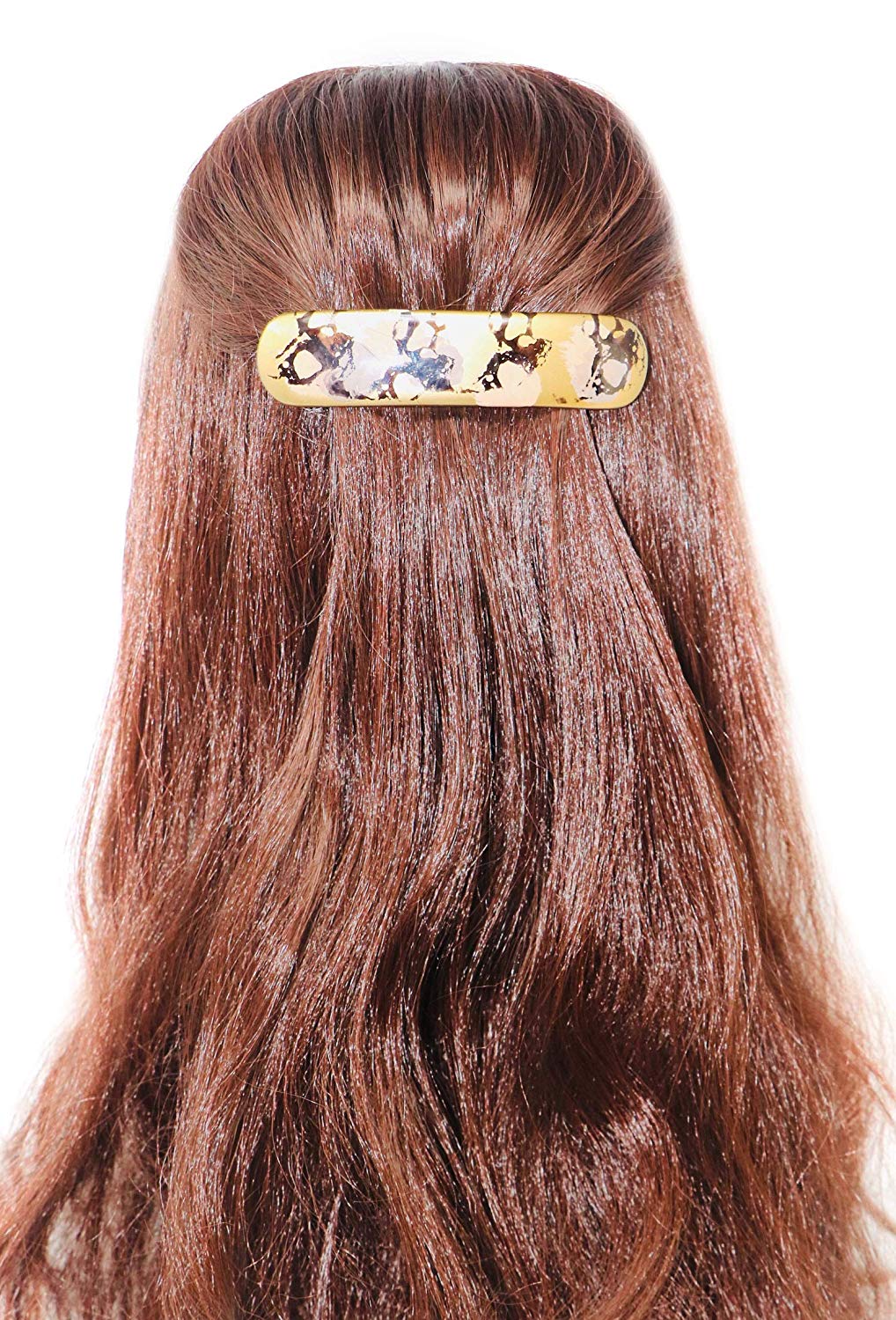 Parcelona French Golden Yellow Peach Hand Painted Cellulose Large Hair Barrette