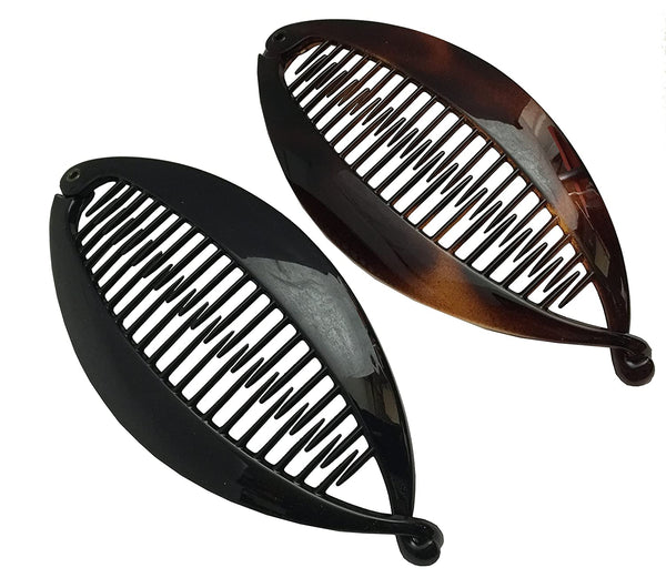 Parcelona French Flat Fat Fish Set of 2 Shell Brown and Black Banana Hair Clips