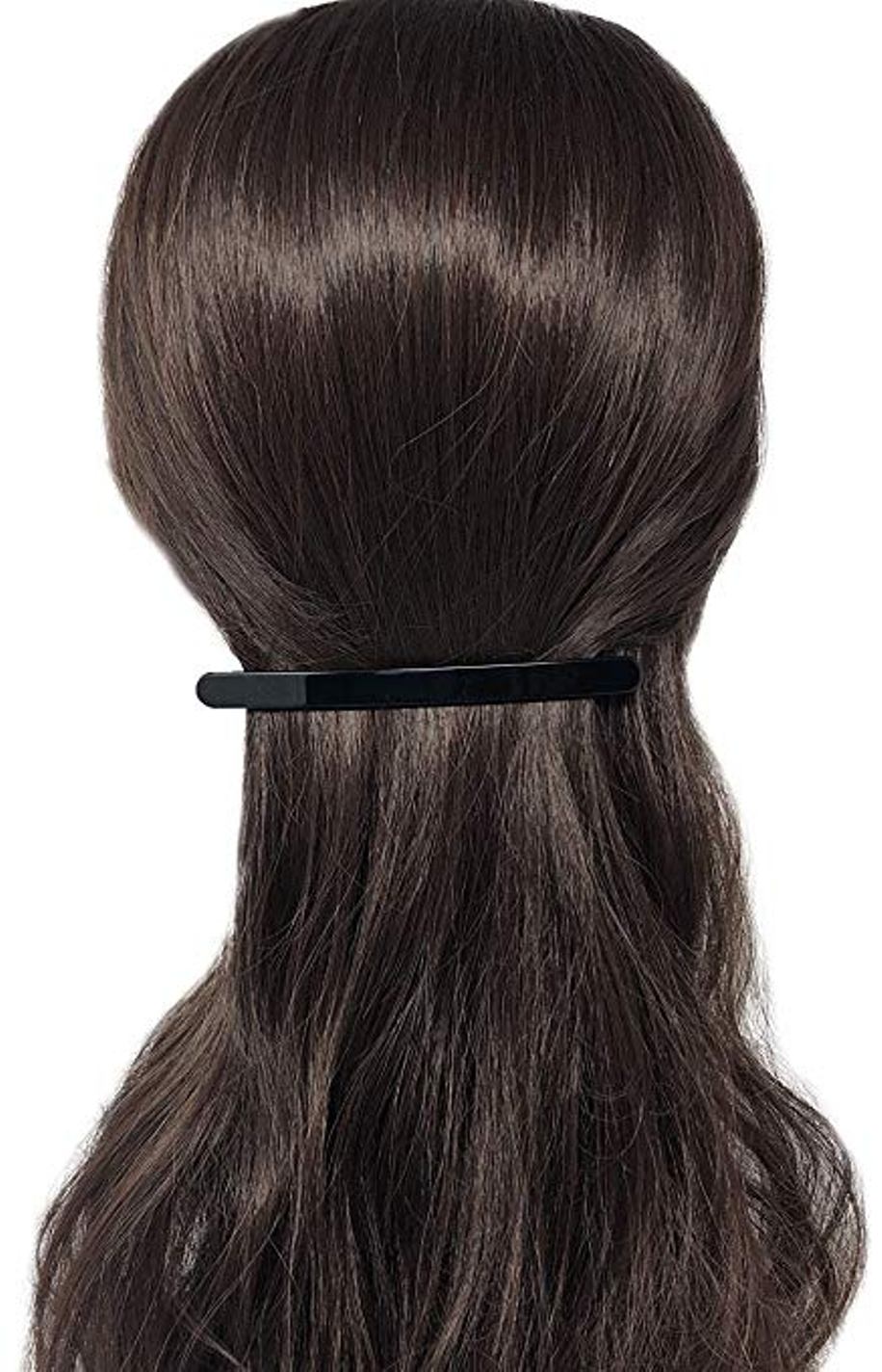 French Amie Skinny Lean Black Rounded Edges Handmade Hair Clip Barrette