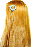 French Amie Magic Circle Blue Small Handmade Side Snap On Hair Barrette