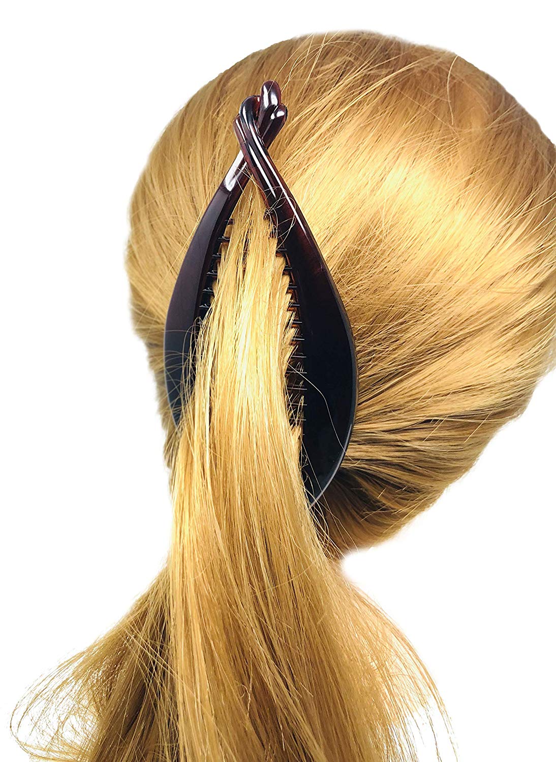 Parcelona French Basic Fish Shaped Tortoise Shell Brown Banana Hair Clips 2 Pcs