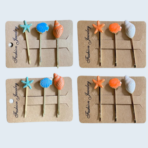 Moeni Star Seashell Design Orange Blue White 4 Pcs Non Slip Hair Pins for Women