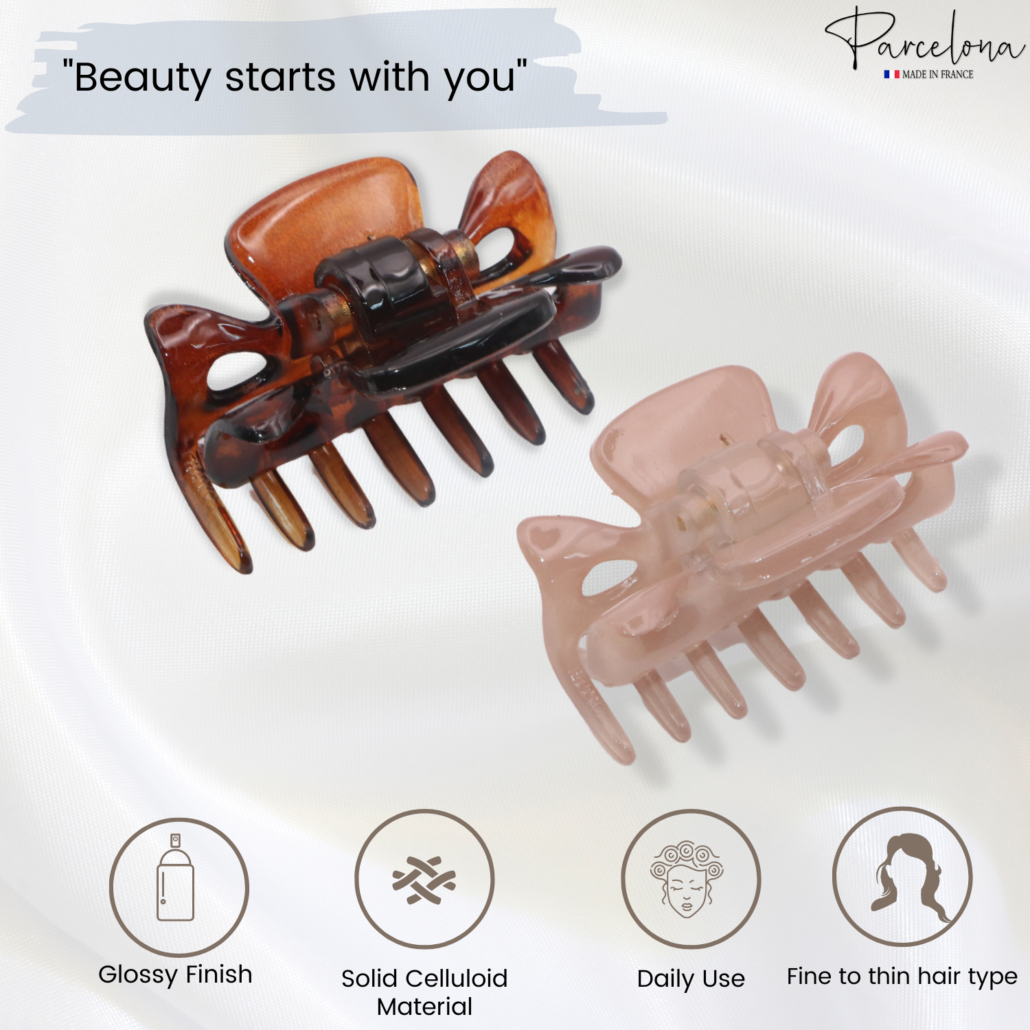 Parcelona French Classic Small 1 1/2" Cellulose Acetate Set of 2 Hair Claws
