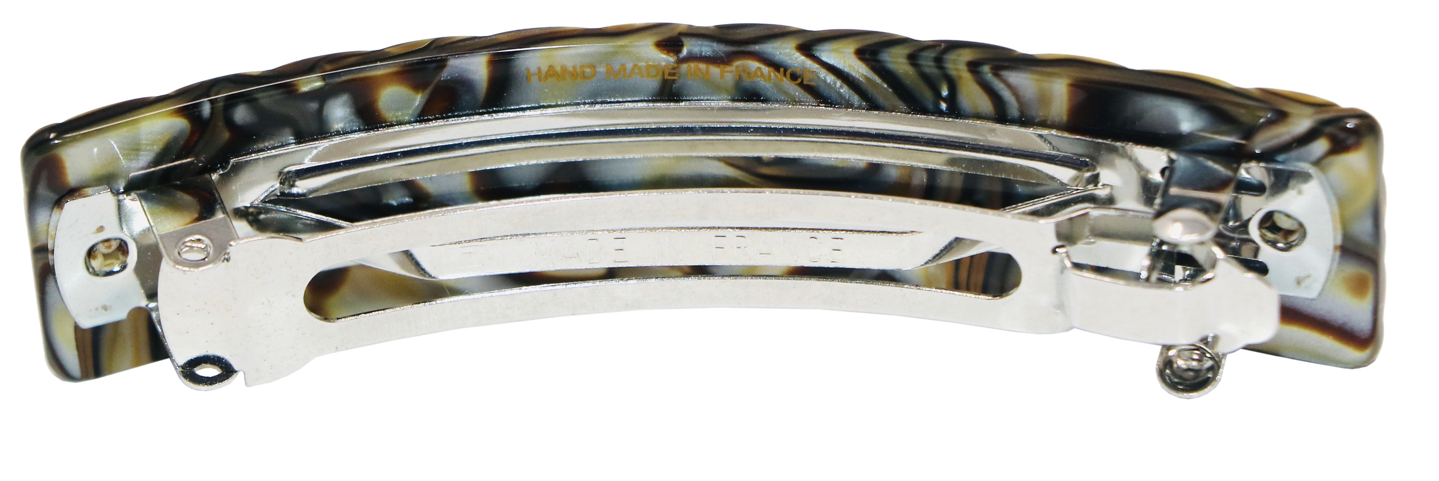 French Amie Beau Criss Cross Handmade Hair Clip Automatic Barrette Silver Clasp
