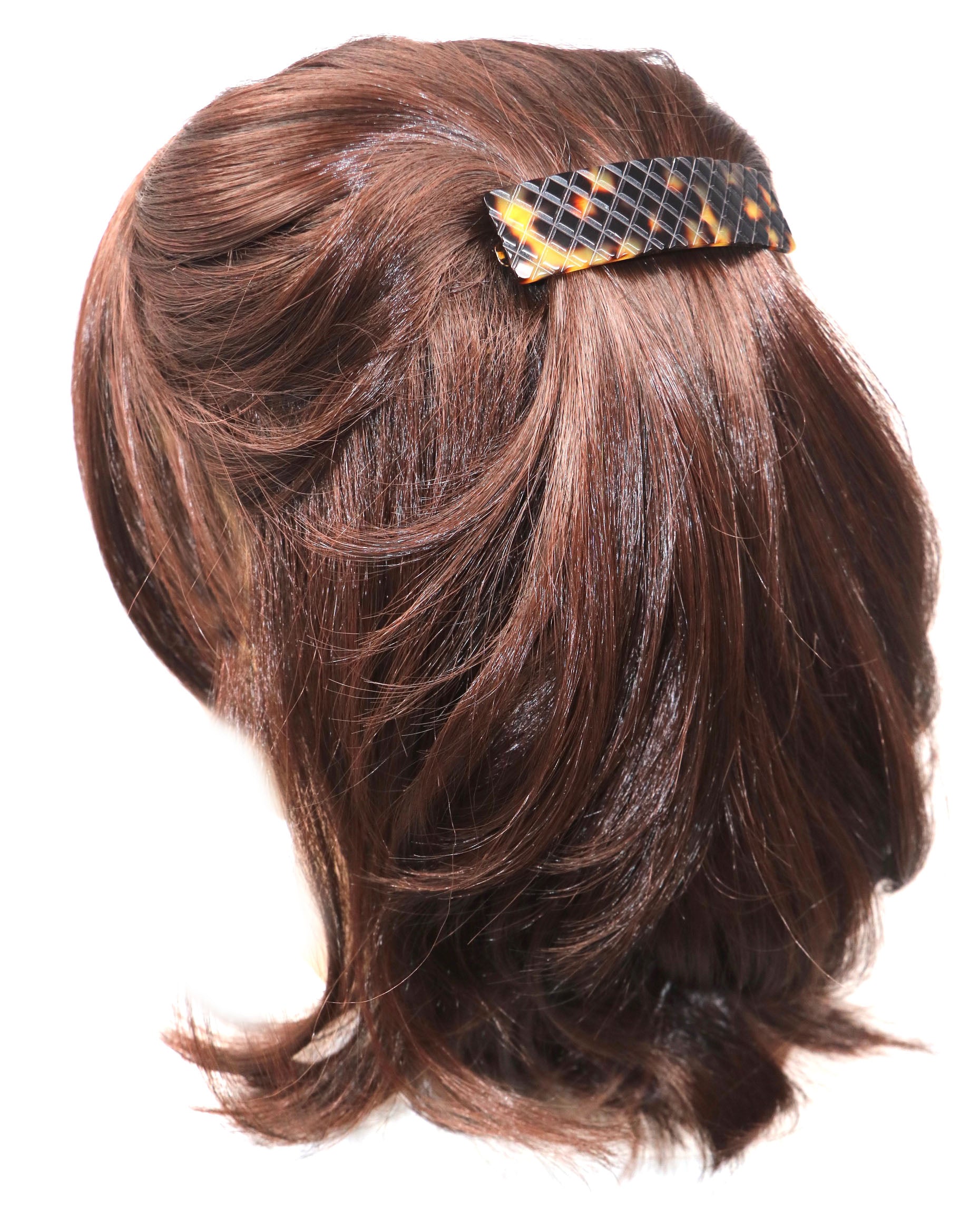 French Amie Beau Criss Cross Handmade Hair Clip Automatic Barrette Silver Clasp