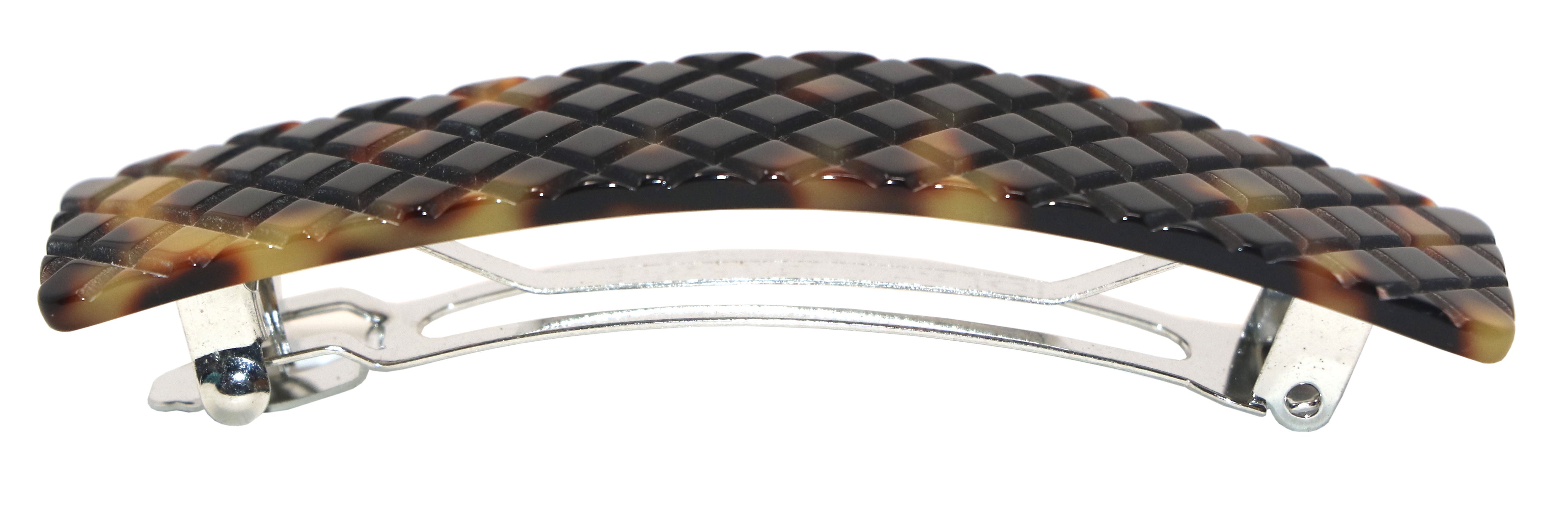 French Amie Beau Criss Cross Handmade Hair Clip Automatic Barrette Silver Clasp