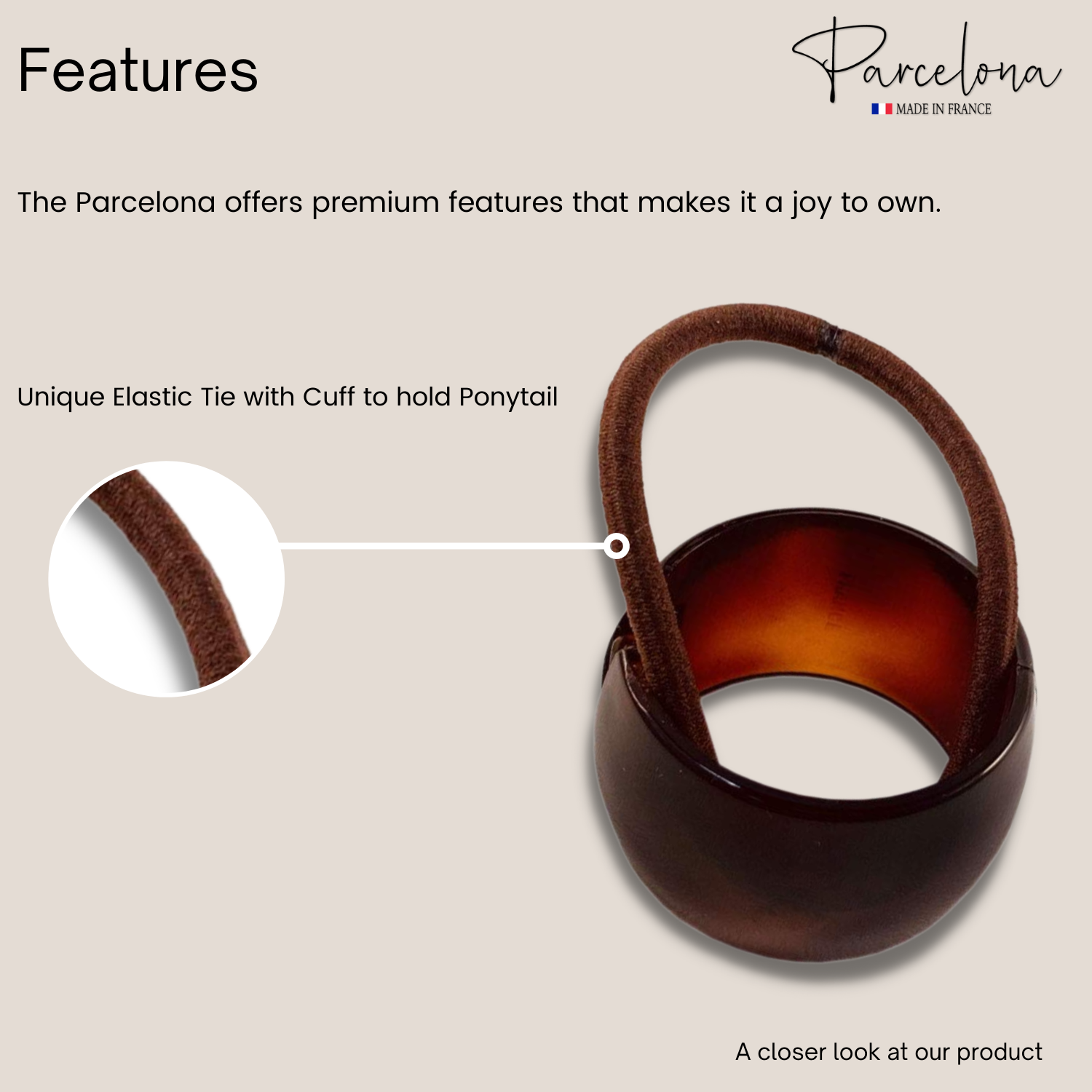Parcelona French Cuff Rings Brown Small Cellulose Set of 2 Elastic Hair Tie