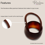Parcelona French Cuff Rings Brown Small Celluloid Set of 2 Elastic Hair Tie