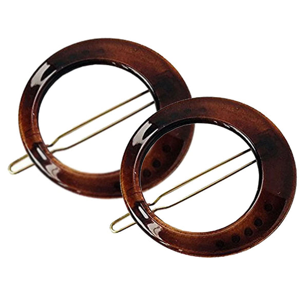 Parcelona French Circle Set of 2 Tortoise Shell Round Snap on Hair Clip Barrette