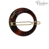 Parcelona French Circle Set of 2 Tortoise Shell Round Snap on Hair Clip Barrette