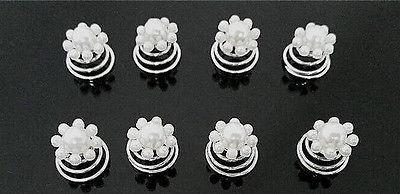 Moeni Wedding Bridal White Faux Pearl Flower Hair Spiral Twist Spin Hair Pins-PARCELONA-ebuyfashion.com